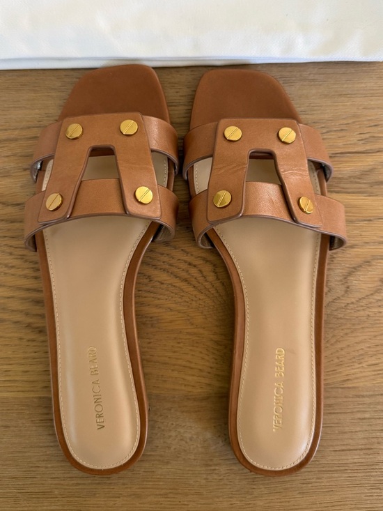 Veronica Beard Shoes - VERONICA BEARD Via Slide Leather Sandals Honey Tan Size 7.5 with Box Dust Bag